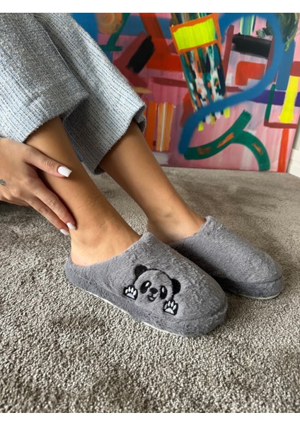 Kadın Sessiz Taban Yumuşak ve Hafif Ayıcık Desen Peluş Ev Terliği