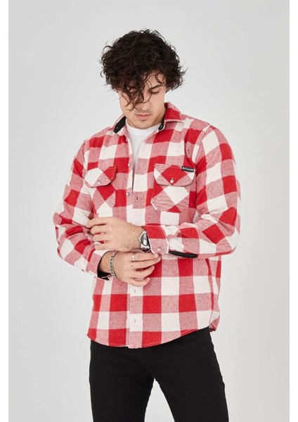 Erkek Oduncu Gömlek – Uzun Kollu, Şardonlu Kumaş, Kareli Desen, Regular Fit, Manşetli, Çift Cepli, Rahat Günlük