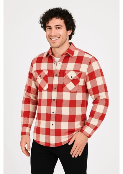 Erkek Oduncu Gömlek – Uzun Kollu, Şardonlu Kumaş, Kareli Desen, Regular Fit, Manşetli, Çift Cepli, Rahat Günlük fırsatları