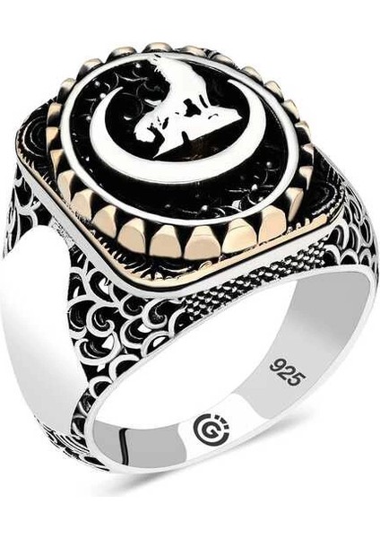 Gümüş Hilal Bozkurt Oval Erkek Yüzük