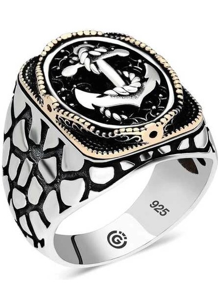 Gümüş Deniz Çapası Oval Erkek Yüzük