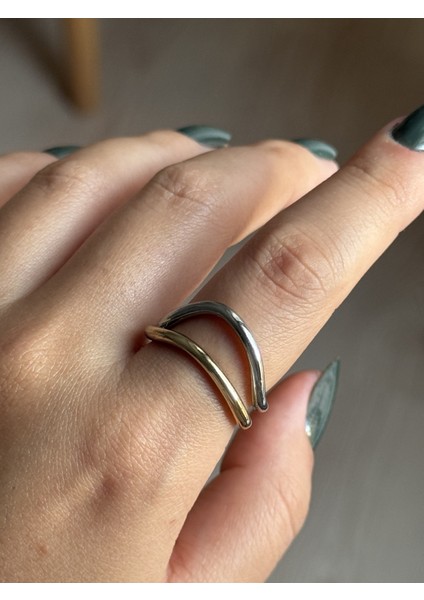 Çelik Iki Renk Zarif Ayarlanabilir Kadın Yüzük