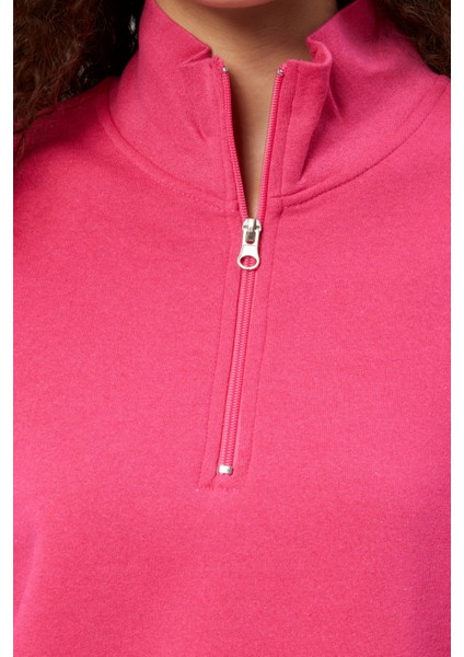Mooncover Kadın Dik Yaka Yarım Fermuarlı Polarlı Sweatshirt