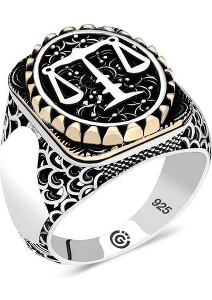 Gümüş Adalet Terazisi Oval Erkek Yüzük