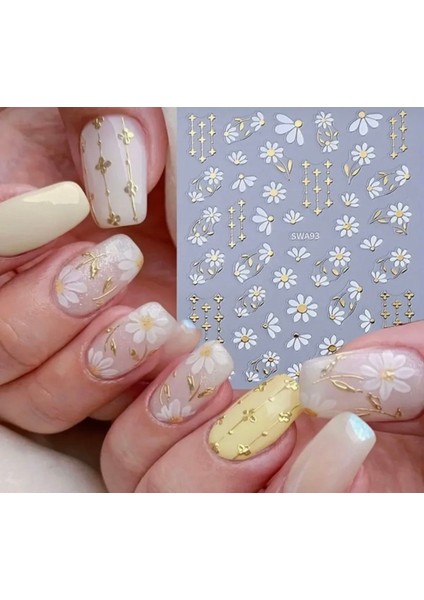Beyaz Gold Çiçekli Tırnak Süsleme Stickerı Nail Art Süslemeleri fırsatları