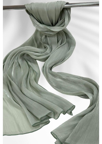 Saten Dokulu Janjan Abiye Şal 75X180CM Mint