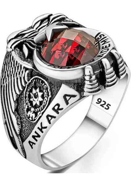 Gümüş Polis Akademisi Kırmızı Taşlı Erkek Yüzük fiyatları