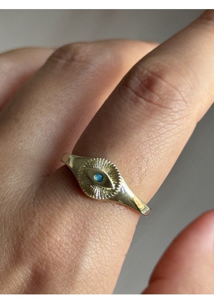 Çelik Göz Detaylı Gold Renk Ayarlanabilir Kadın Yüzük