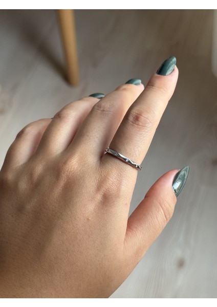 Çelik Taşlı Ince Zarif Gümüş Renk Ayarlanabilir Kadın Yüzük fırsatları