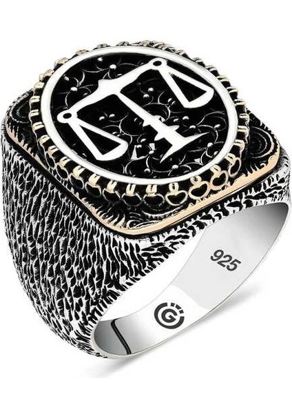 Gümüş Adalet Terazisi Oval Erkek Yüzük