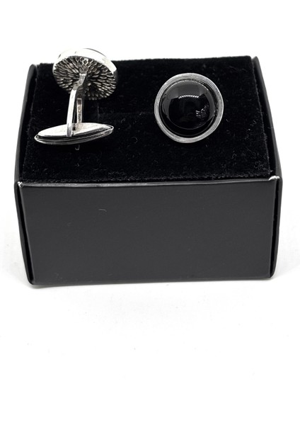 Oniks Taşlı Gümüş Kol Düğmesi