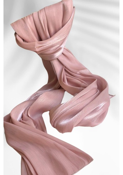 Saten Dokulu Janjan Abiye Şal 75X180CM Pudra