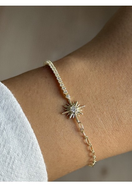 Çelik Kuzey Yıldızı Su Yolu Altın Renk Zarif Kadın Bileklik fiyatları