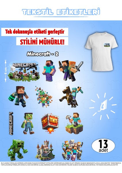 Ütü ile Yapışan Kıyafet Etiketi Minecraft Serisi -2 13LÜ Set