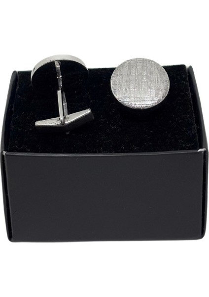 Zarif Çizgiler Yuvarlak Gümüş Kol Düğmesi