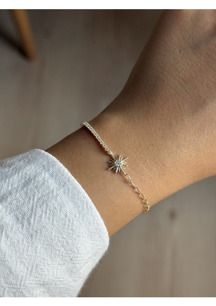 Çelik Kuzey Yıldızı Su Yolu Altın Renk Zarif Kadın Bileklik modelleri