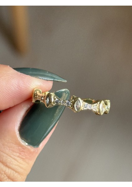 Çelik Su Damlası Taşlı Zarif Gold Ayarlanabilir Kadın Yüzük