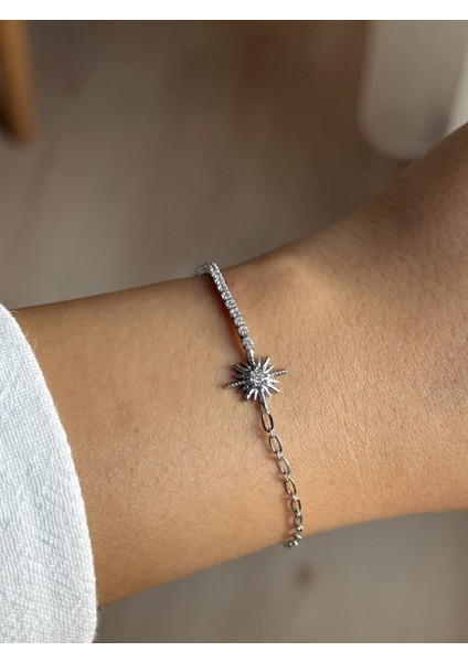Çelik Kuzey Yıldızı Su Yolu Gümüş Renk Zarif Kadın Bileklik