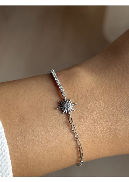 Çelik Kuzey Yıldızı Su Yolu Gümüş Renk Zarif Kadın Bileklik fiyatları