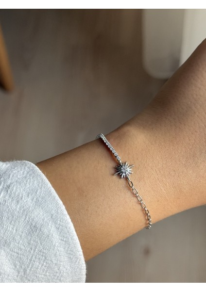 Çelik Kuzey Yıldızı Su Yolu Gümüş Renk Zarif Kadın Bileklik modelleri