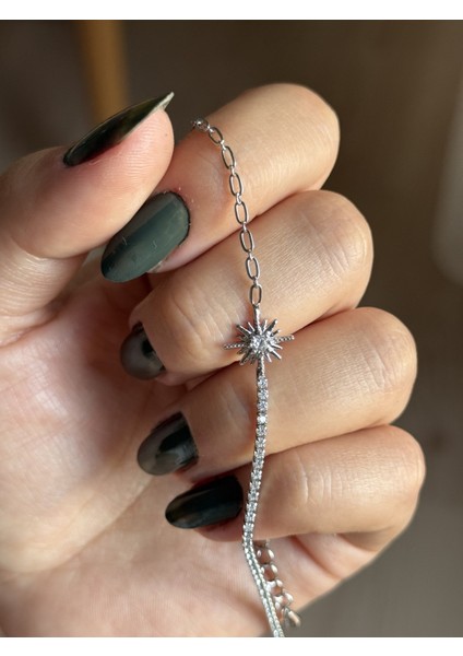 Çelik Kuzey Yıldızı Su Yolu Gümüş Renk Zarif Kadın Bileklik fırsatları