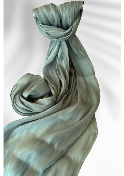 Saten Dokulu Janjan Abiye Şal 75X180CM Çağla Yeşili