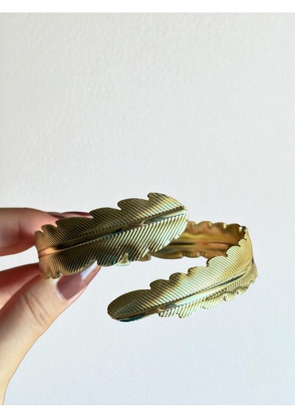 Yaprak Figürlü Çelik Gold Pazu Kol Bilekliği 2