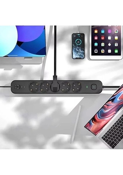 5 Prizli Akım Korumalı Uzatma Kablosu | 2xusb-A + 2xusb-C | 3680W - 2m Kablo fırsatları