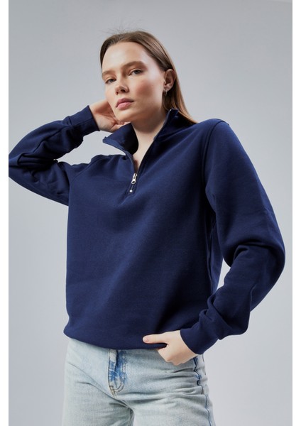Mooncover Kadın Dik Yaka Yarım Fermuarlı Polarlı Sweatshirt