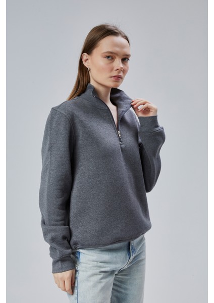 Mooncover Kadın Dik Yaka Yarım Fermuarlı Polarlı Sweatshirt fiyatları