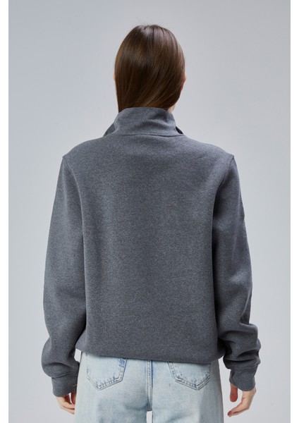 Mooncover Kadın Dik Yaka Yarım Fermuarlı Polarlı Sweatshirt fırsatları