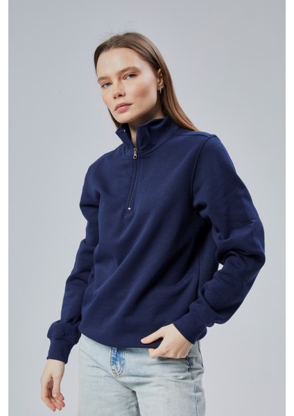 Mooncover Kadın Dik Yaka Yarım Fermuarlı Polarlı Sweatshirt fiyatları