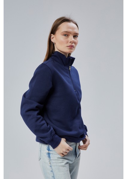 Mooncover Kadın Dik Yaka Yarım Fermuarlı Polarlı Sweatshirt modelleri