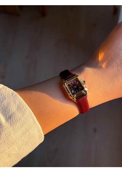 Kare Kadran Ince Bordo Deri Kayış Kadın Kol Saati -51 fiyatları