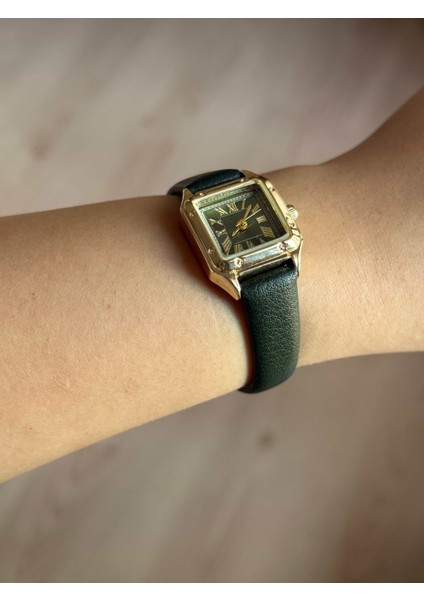Kare Kadran Ince Yeşil Deri Kayış Kadın Kol Saati -52 modelleri