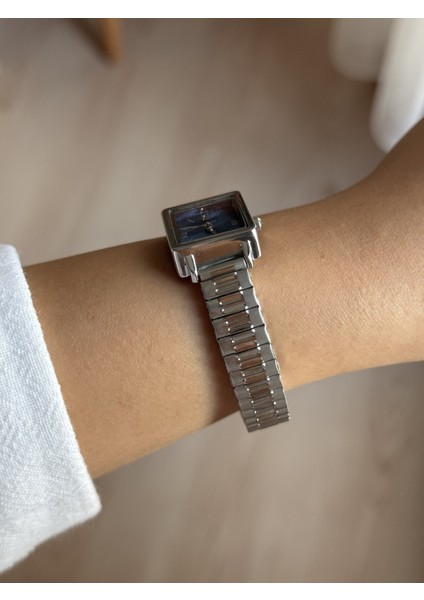 Lacivert Kare Kadran Gümüş Çelik Kordon Minimal Kadın Kol Saati - 63 fiyatları
