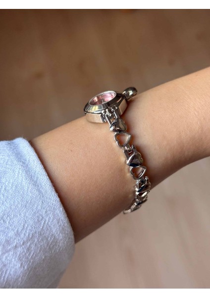 Ince Kalpli Kordon Vintage Çelik Gümüş Minimal Pembe Kasa Charmlı Kadın Kol Saati -57 modelleri