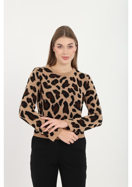 Kadın Leopar Desenli Bisiklet Yaka Kazak indirimleri