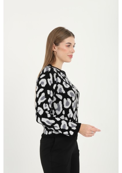 Kadın Leopar Desenli Bisiklet Yaka Kazak fiyatları