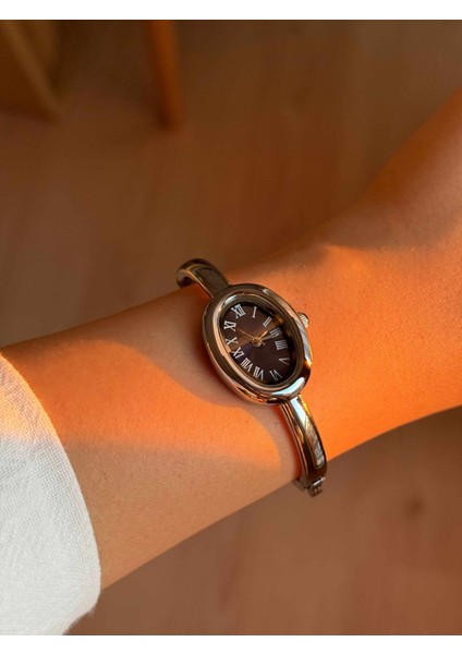 Lacivert Kadran Minimal Çelik Gümüş Kadın Kelepçe Kol Saati -54