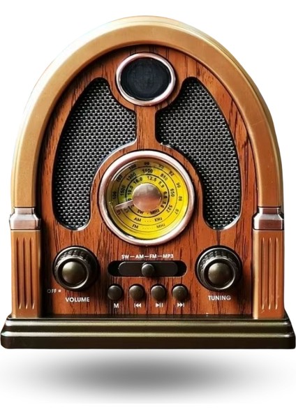 Büro Ev Ofis Hediyesi Için Ahşap Kubbe Taşınır Bluetooth Hoparlörlü Şarjlı Radyo
