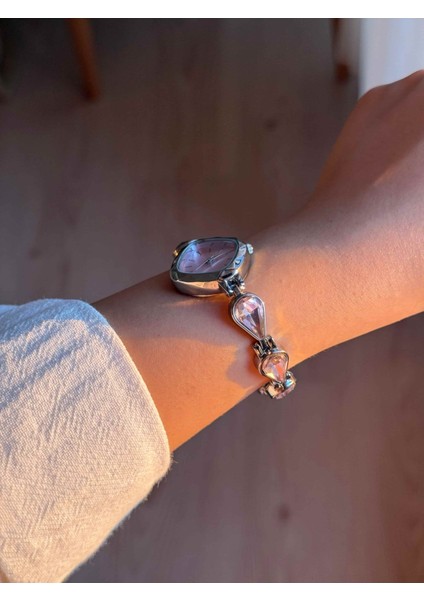 Pembe Damla Taşlı Kordon Gümüş Renk Çelik Kadın Kol Saati -53 modelleri