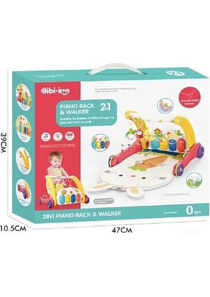 BIB6016- Vardem Piyanolu Bebek Yürüteci ve Tavşan Desenli Kırmızı Oyun Halısı 2 In 1 fırsatları