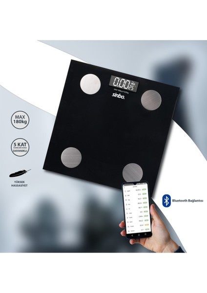 Dijital Bluetooth Tartı, Cam Yüzey, Siyah Renk, Kişisel Bakım, Sağlıklı Yaşam Için Ideal