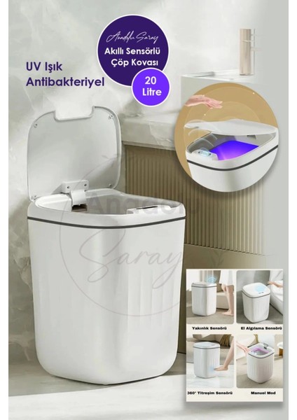 20L Uv Işık Antibakteriyel Akıllı Koku Geçirmez Teknolojik Sensörlü Çöp Kovası Ofis Banyo Mutfak