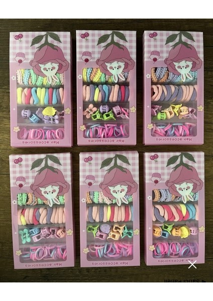 1 Paket Bebek Çocuk Kutulu Renkli Ince Lastik Mandal Havlu Saç Boncuğu Toka Seti Y2K Kpop Kore