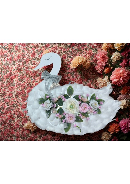 -Dekoratif Çiçekli Kuğu Figürlü Süs