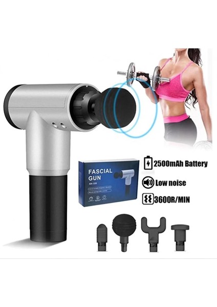 Fascial Gun RH-320 6 Kademe Hız Ayarlı, 4 Parça Başlıklı, USB Şarjlı, Masaj Tabanca Aleti (5224)