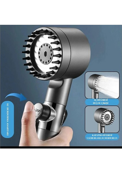 Yeni Nesil Çok Masajlı Fonksiyonlu Ayarlanabilir Arıtmalı Krom Kaplı Duş Başlığı El Duşu (5224)