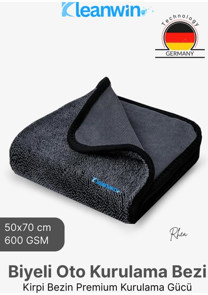 Rhea Mikrofiber Kurulama Bezi 50X70CM 600 Gsm Tek Katlı Biyeli Premium Oto Kurulama Havlusu